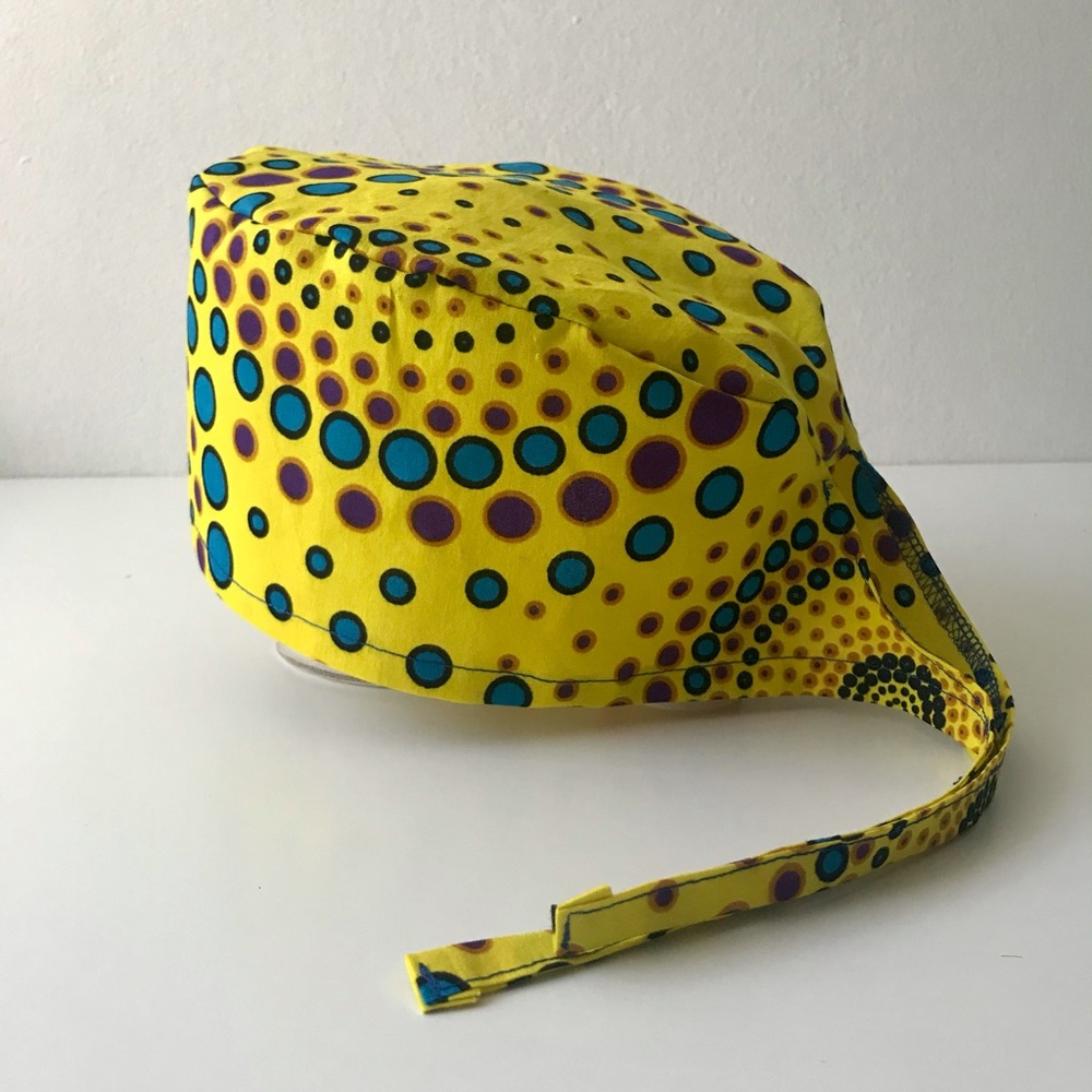 Fichu New Yellow w/ blue & purple dots Scrub cap